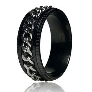 Punk Rock Spinner Silver Woven Chain Ring